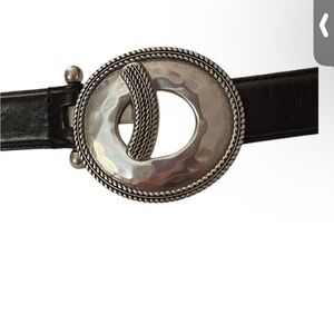 Women's Western Black Leather Belt with Silver Oval Buckle Size M/L